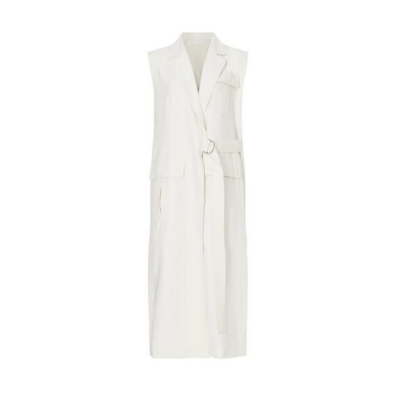 Marina Moscone Long Cream Oversized Sleeveless Wrap Midi Trench Vest Size Medium - Picture 5 of 14